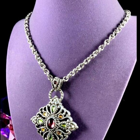 Brighton Silver Chain Necklace Design Amethyst - Amber - Cabochon Pendant - Picture 1 of 5